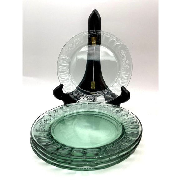 Vtg. Four Transparent Green Coca-Cola Dessert Plates - Picture 1 of 3